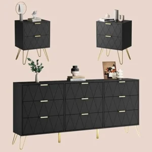 Black Modern Dresser and Nightstands